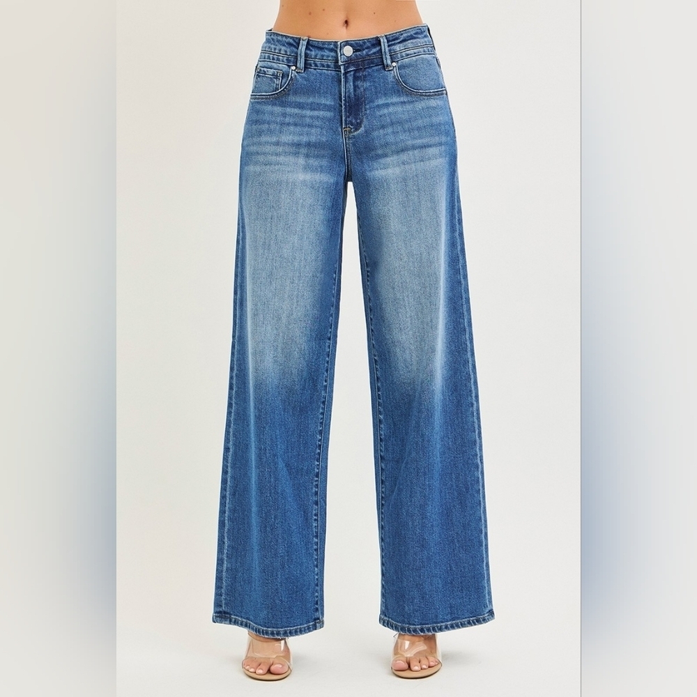 RISEN High Rise Medium Wash Slouchy Baggy Jeans Wide Leg Relaxed Various NEW - Picture 5 of 17